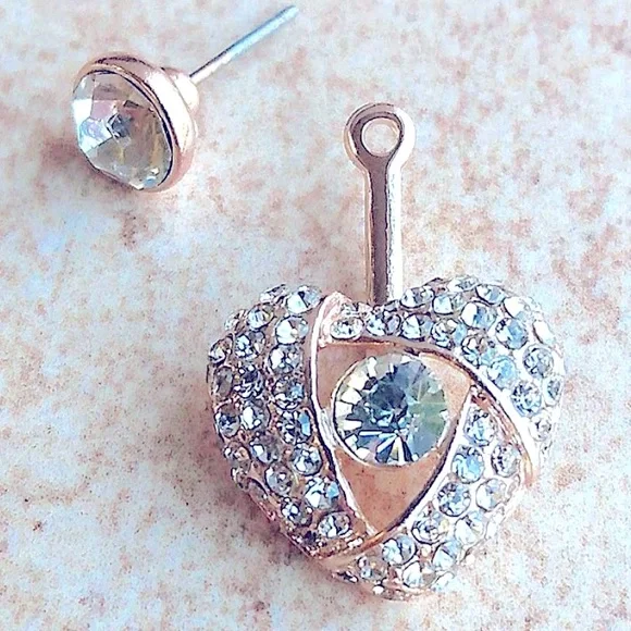 New Betsey Johnson Pave Heart Front & Back Earrings - Picture 4 of 10